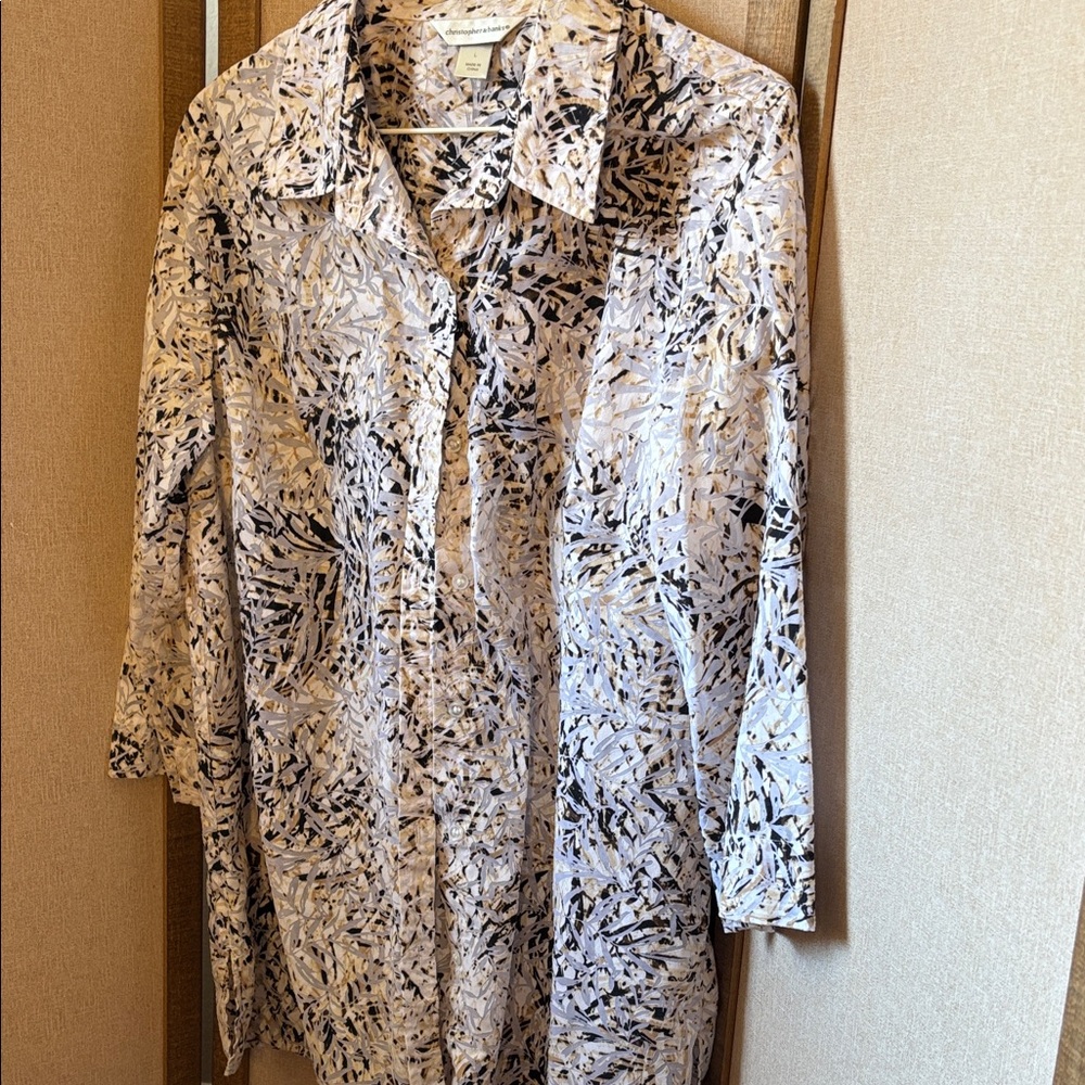 Christopher & Banks semi sheer Abstract Shirt large